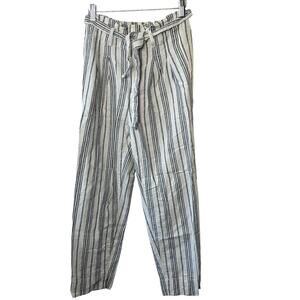 Madewell Linen-Cotton Paperbag Pants in Dark Baltic Stripe Women's Size 0